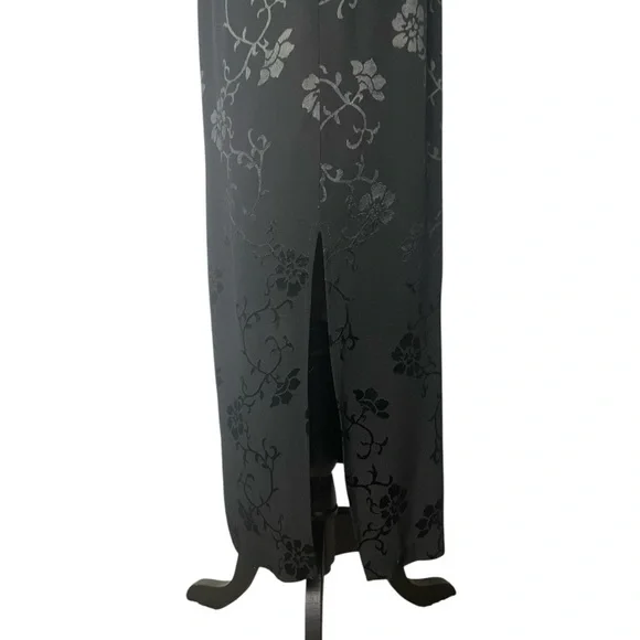 Blue Stem vintage women floral satin embossed chiffon Chinese maxi size 10 black - Picture 5 of 9